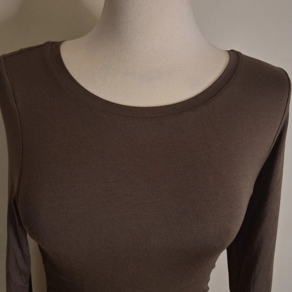 Good American Rouched side jersey long sleeve knee length dress SZ  S - Picture 3 of 9